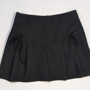 Preppy Goth Punk Bow Pockets Black Pleated Skirt Skort Belt Loops XS Women